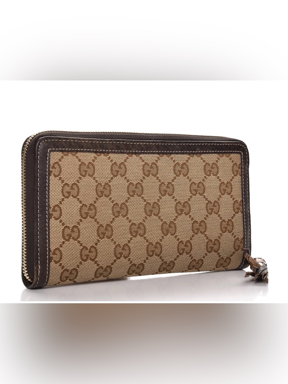 Gucci GG Canvas Bamboo Tassel Zip Around Wallet Brown & Tan